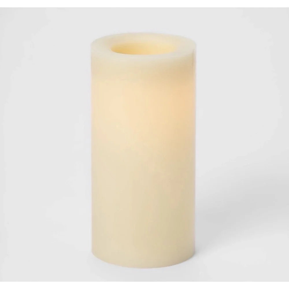 Threshold LED Flickering Pillar Candle - Ivory‎ - Unscented Wax 8 7/16